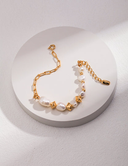 M0084 Natural Potato Baroque Pearl Series sterling silver pearl bracelet