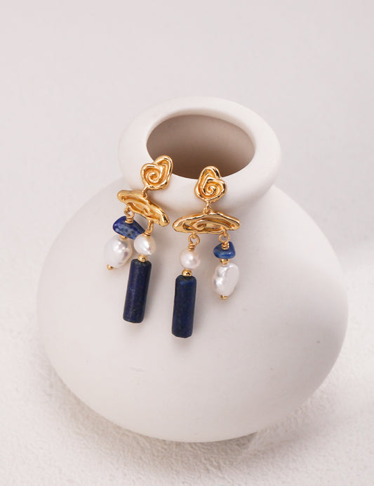 R01111 Sterling Silver Lapis Lazuli Pearl Earrings