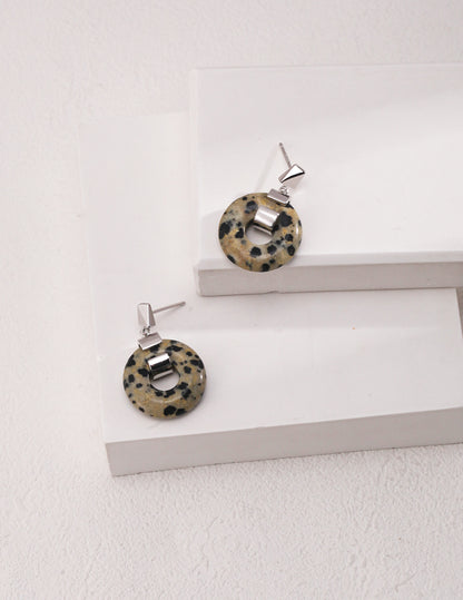 R01119 Sterling Silver Speckled Stone Earrings